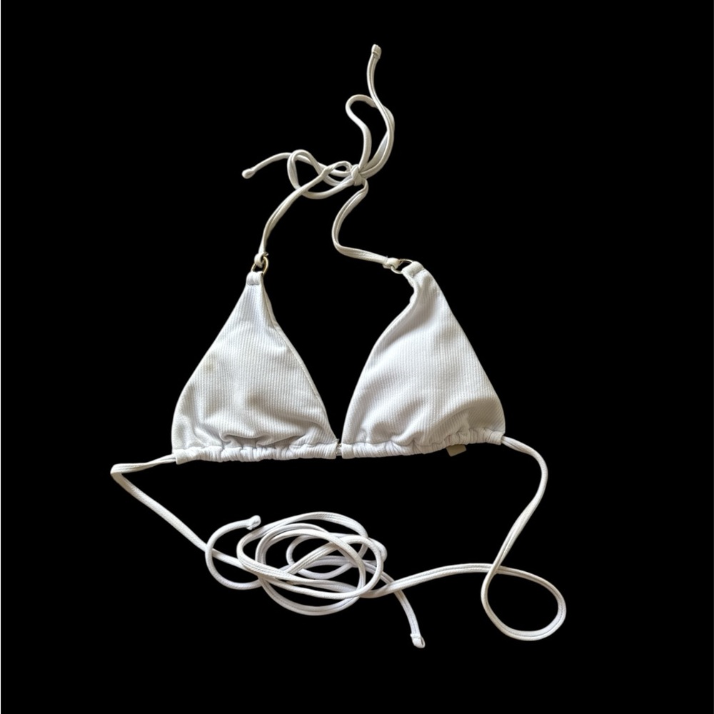 White Triangle Bikini Top size medium beachwear top adjustable removable pads
